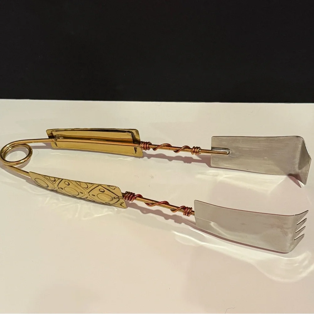 Artisan Bohemian Style Brass Copper Handle Metal Tongs
